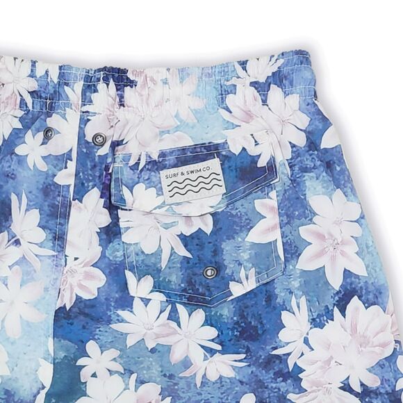 NWT Trunks Surf & Swim Floral Watercolor Print Drawstring Beach Pool Swim Shorts - Picture 4 of 7